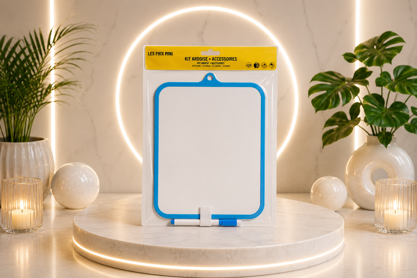 Ardoise blanche 18,5 × 27,5 cm – Feutre fin + effacette inclus