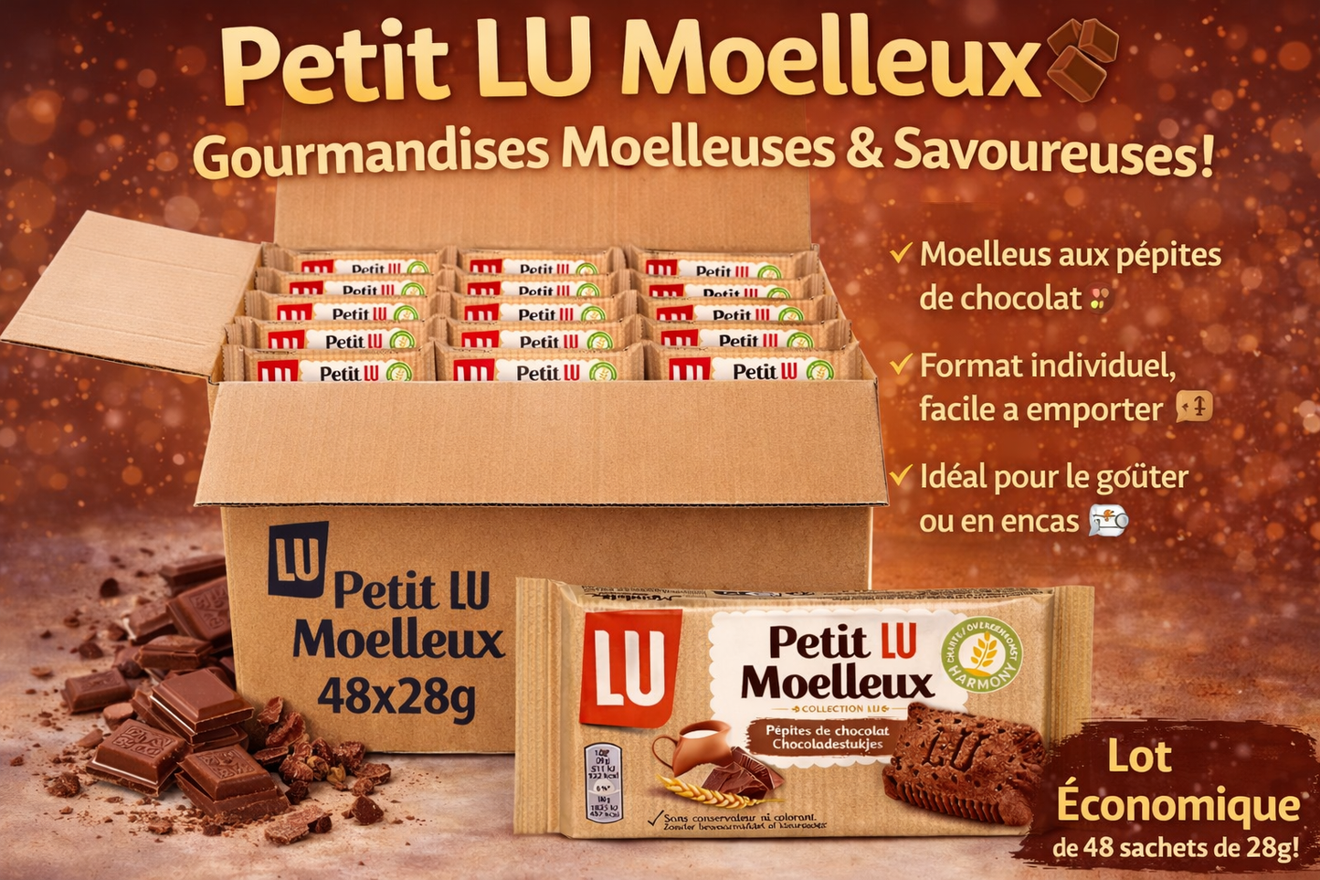 LU - Lot de Gâteaux en Sachets Individuels - (Carton de 48 Sachets de 28 g)