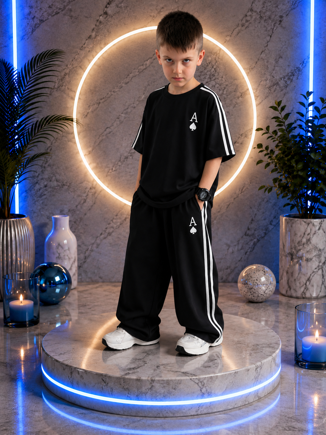 Ensemble T-shirt et Pantalon Noir A Streetwear deux pièces