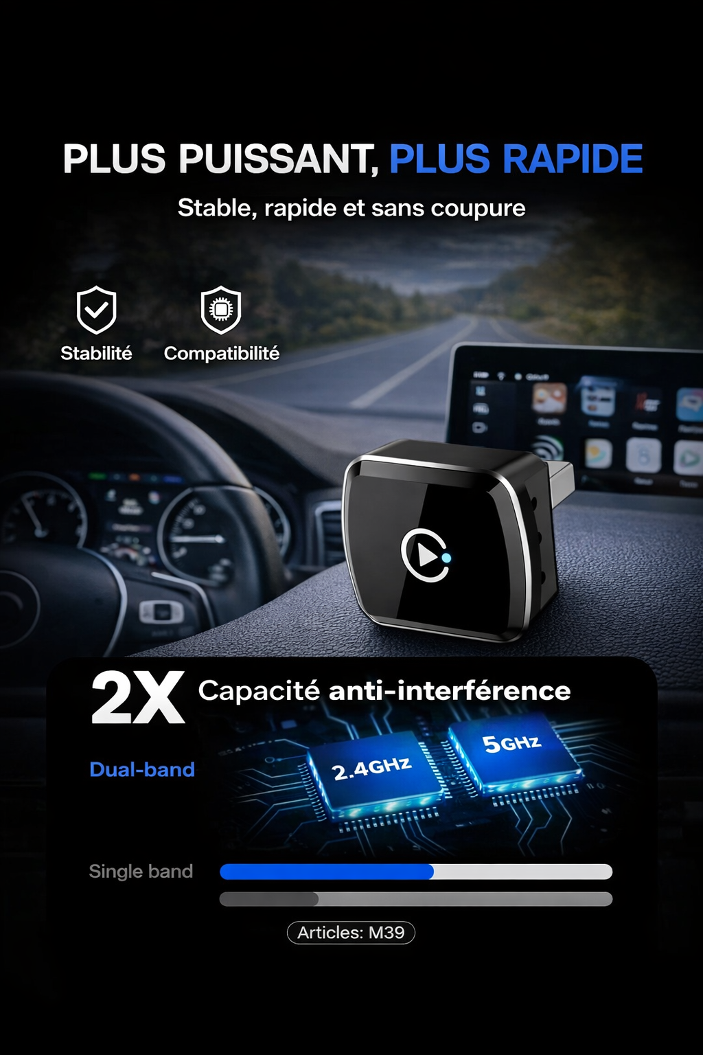 Adaptateur CarPlay & Android Auto Sans Fil