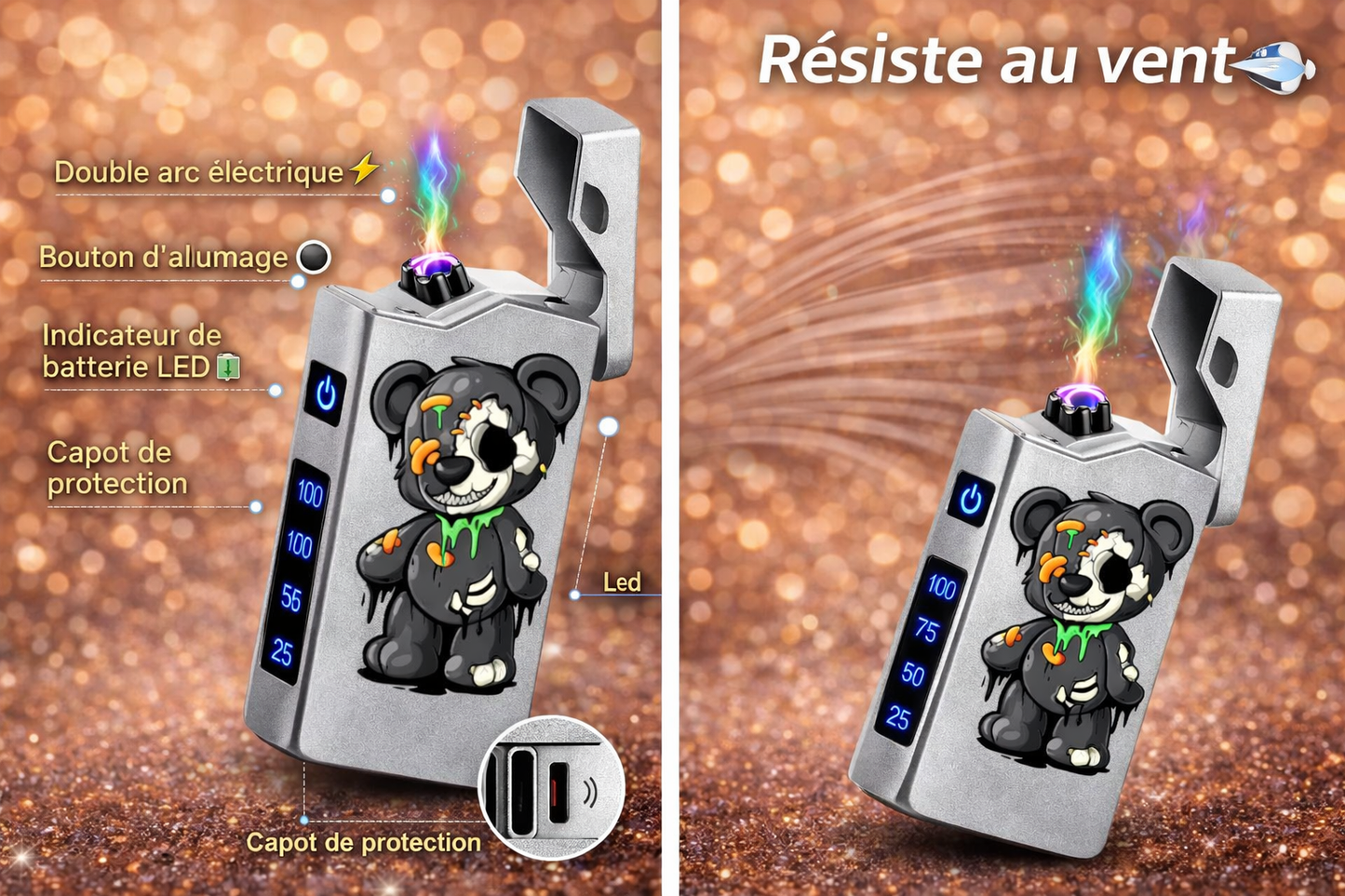 Briquet Électrique USB Double Arc