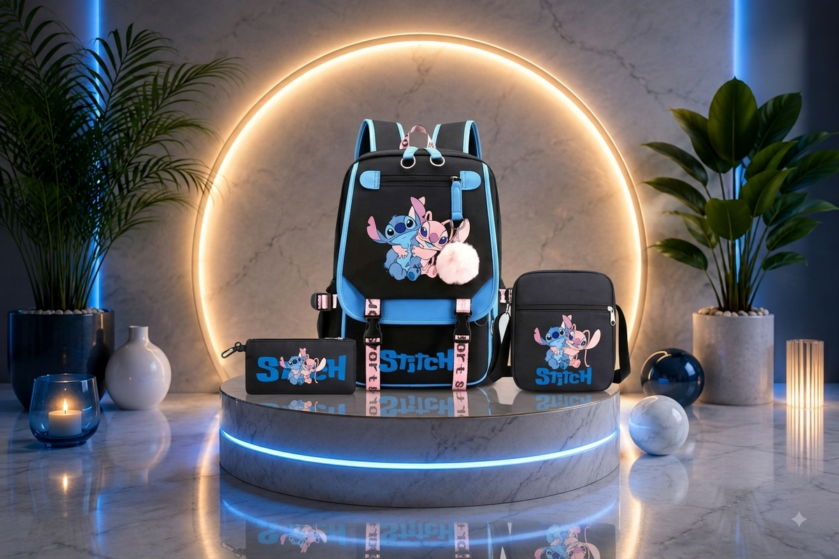 Sac à dos scolaire 3 pièces Stitch® – Sac à dos, sac bandoulière et trousse