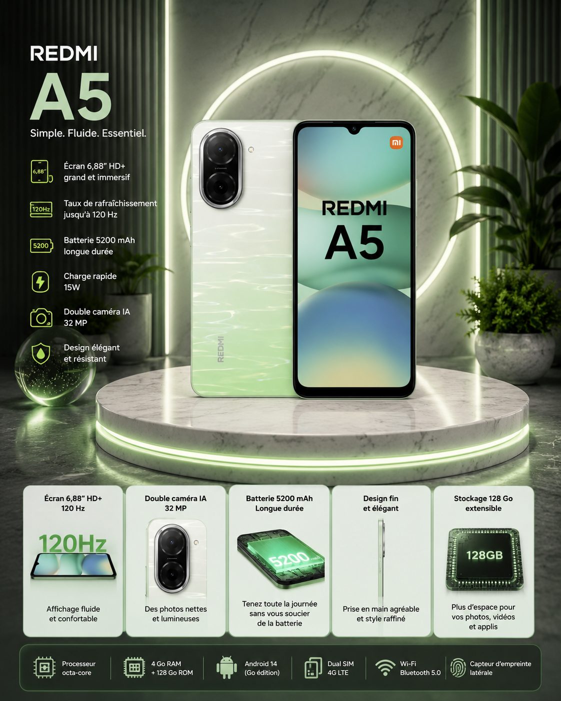 Redmi A5 – Smartphone Élégant et Performant