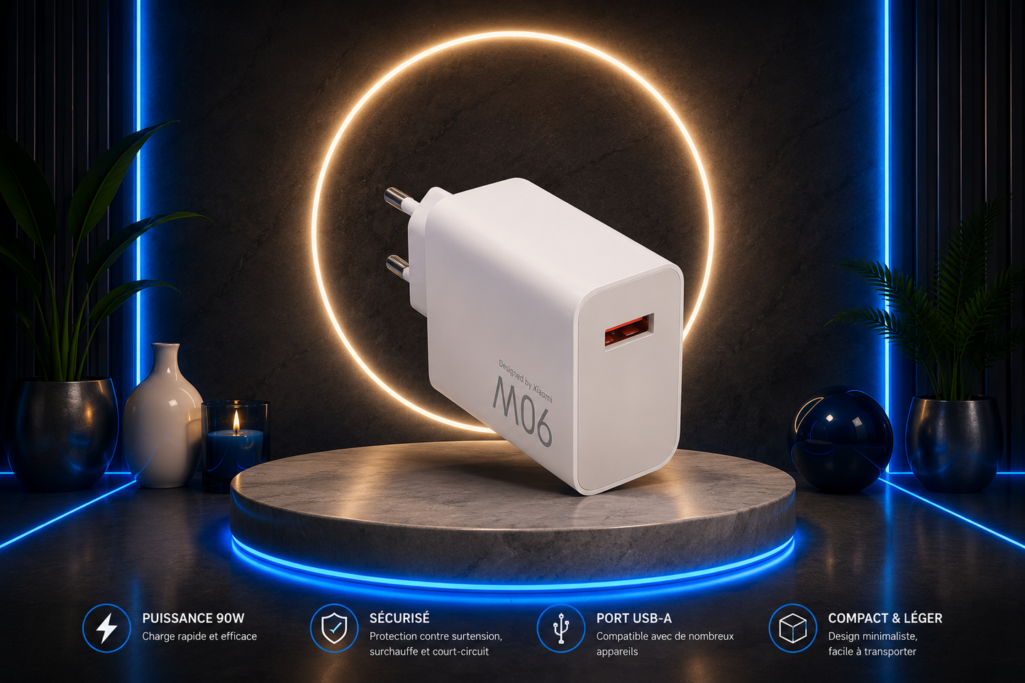 Xiaomi Chargeur Secteur 90W + Câble USB-C – Charge Rapide