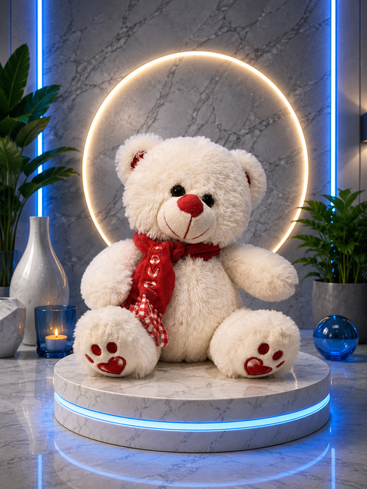 Peluche Ours Blanc avec Écharpe Rouge