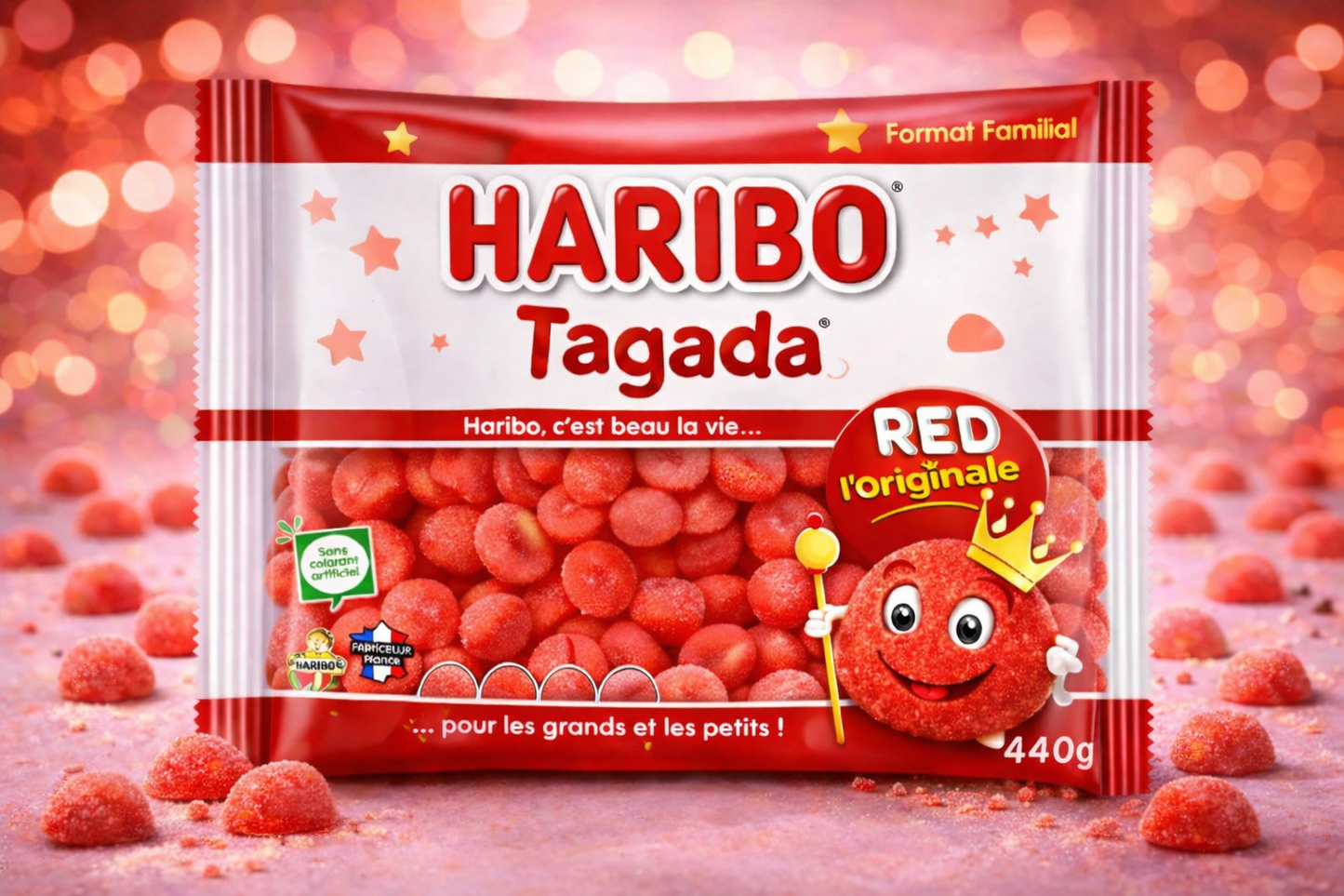 Haribo Tagada – Bonbons Fraise Moelleux  (Format Familial 440g)