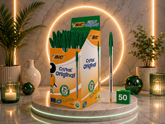 BIC Cristal Original – Boîte de 50 Stylos à Bille Verts – Pointe Moyenne 1,0 mm