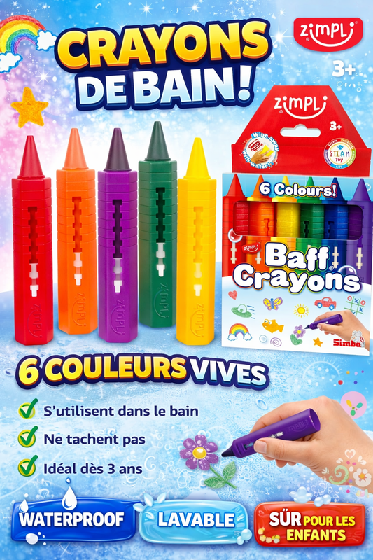 Crayons de Bain Enfant – 6 Couleurs Lavables