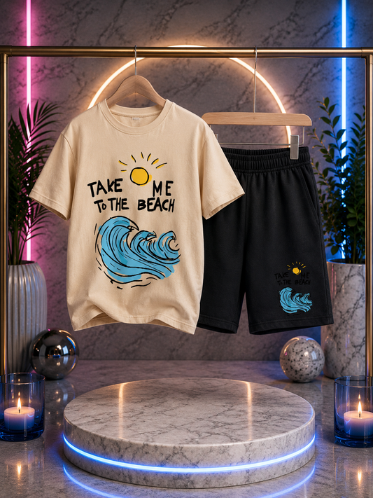 Ensemble d'été – T-shirt « Take Me To The Beach » + Short noir