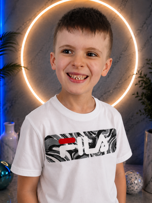 T-shirt de sport décontracté garçon – Blanc – Imprimé graphique – Manches courtes