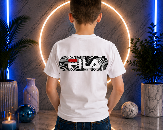 T-shirt de sport décontracté garçon – Blanc – Imprimé graphique – Manches courtes