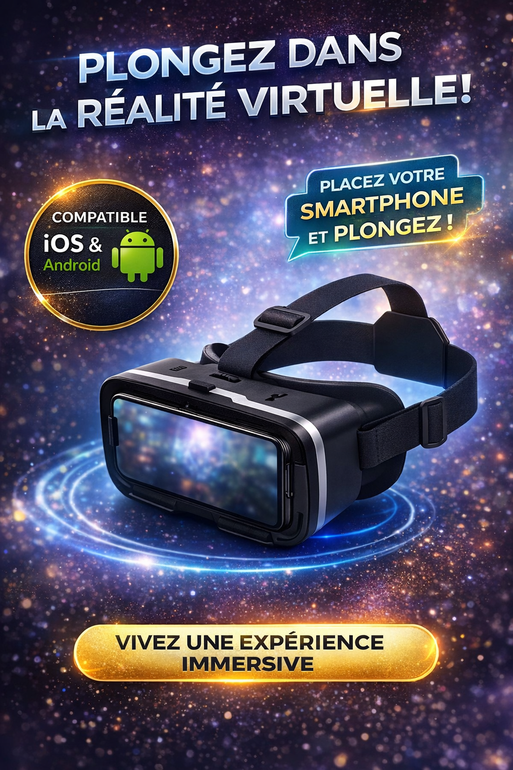 Casque Réalité Virtuelle Compatible avec iPhone & Android (4.7" - 6,53")