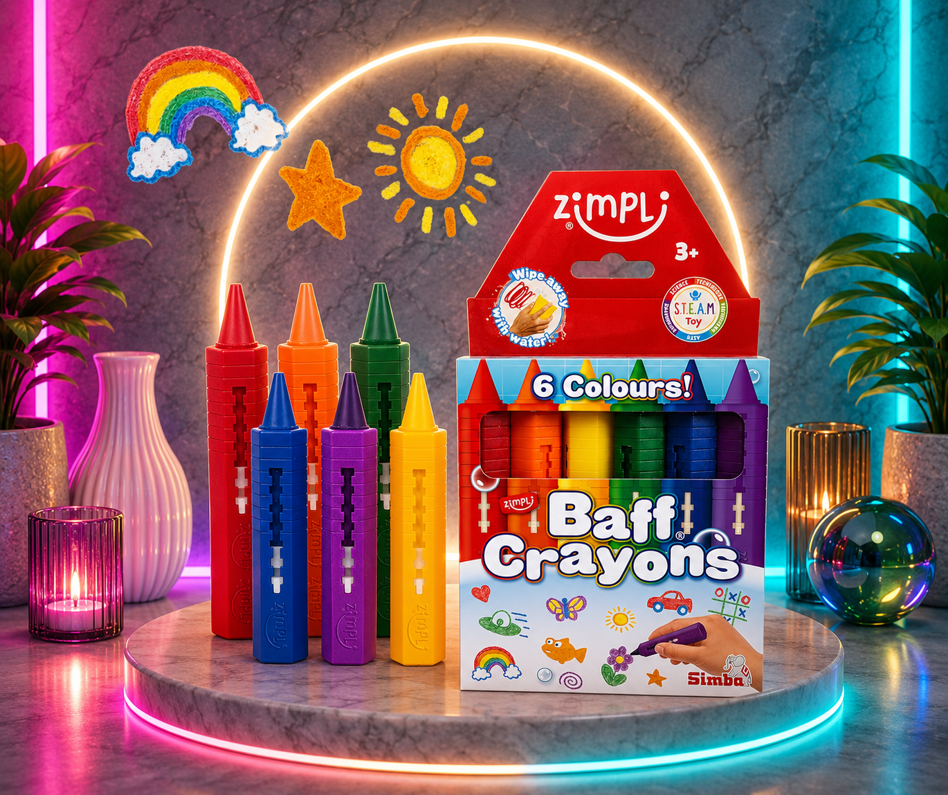 Crayons de Bain Enfant – 6 Couleurs Lavables