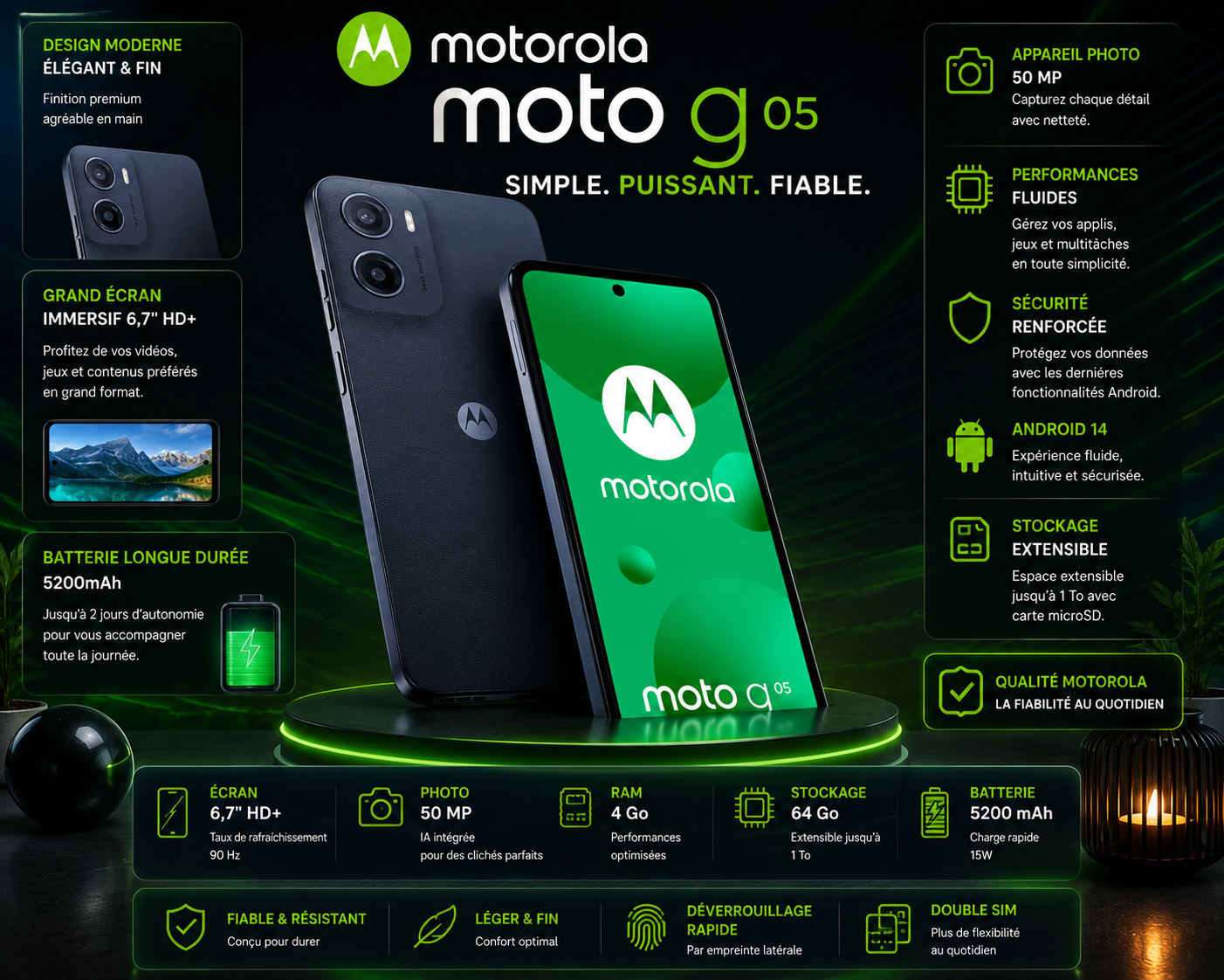 Motorola Moto G05 – Élégance et Performance au Quotidien