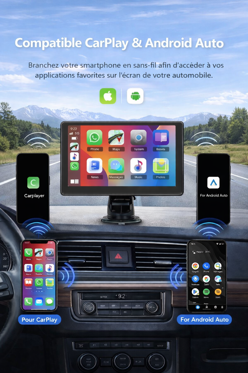 Écran CarPlay & Android Auto Sans Fil