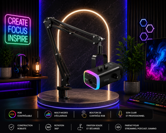 Kit Micro Gaming XLR/USB avec Bras Articulé RGB