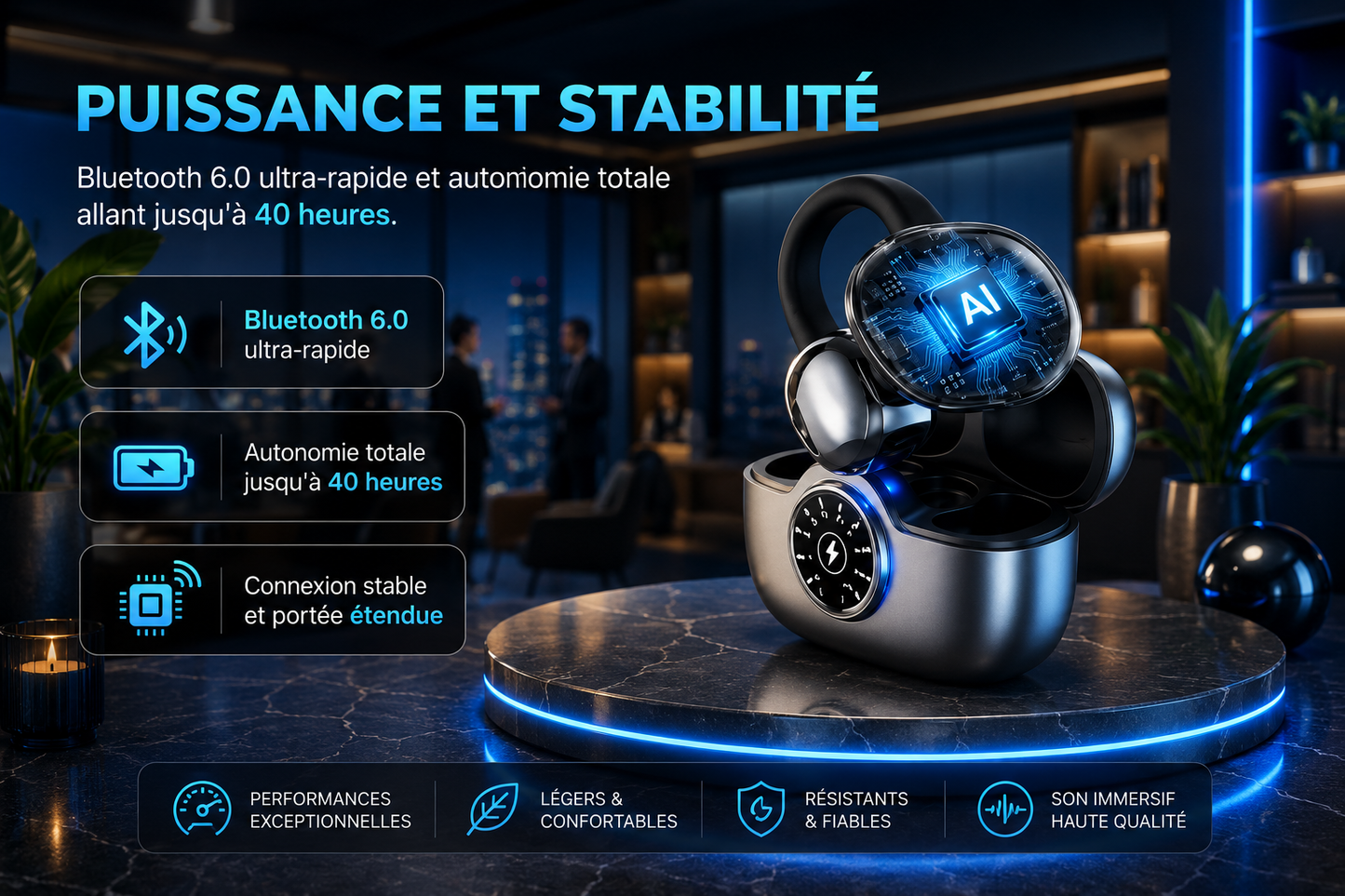 Écouteurs Bluetooth IA avec Traduction en Temps Réel – 140+ Langues