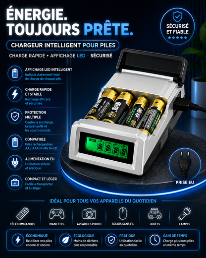 Chargeur intelligent pour piles rechargeables AA/AAA
