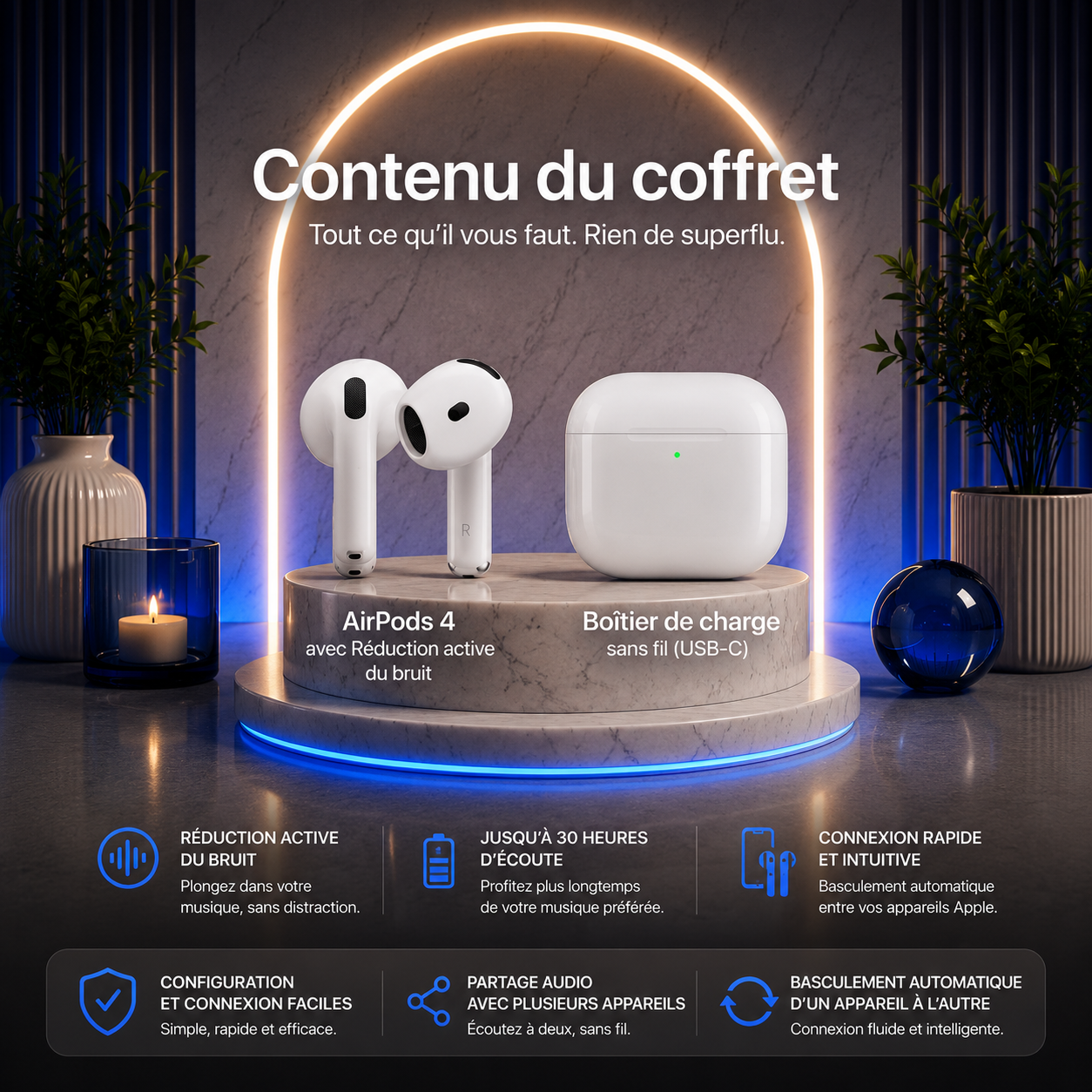 APPLE AirPods 4 ANC — Son Immersif & Réduction Active du Bruit