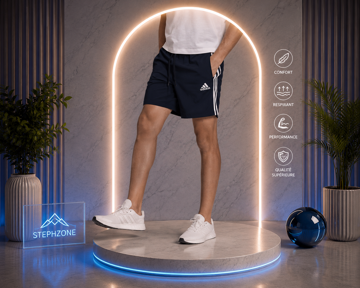 Short Adidas Homme Bleu Marine 3 Bandes