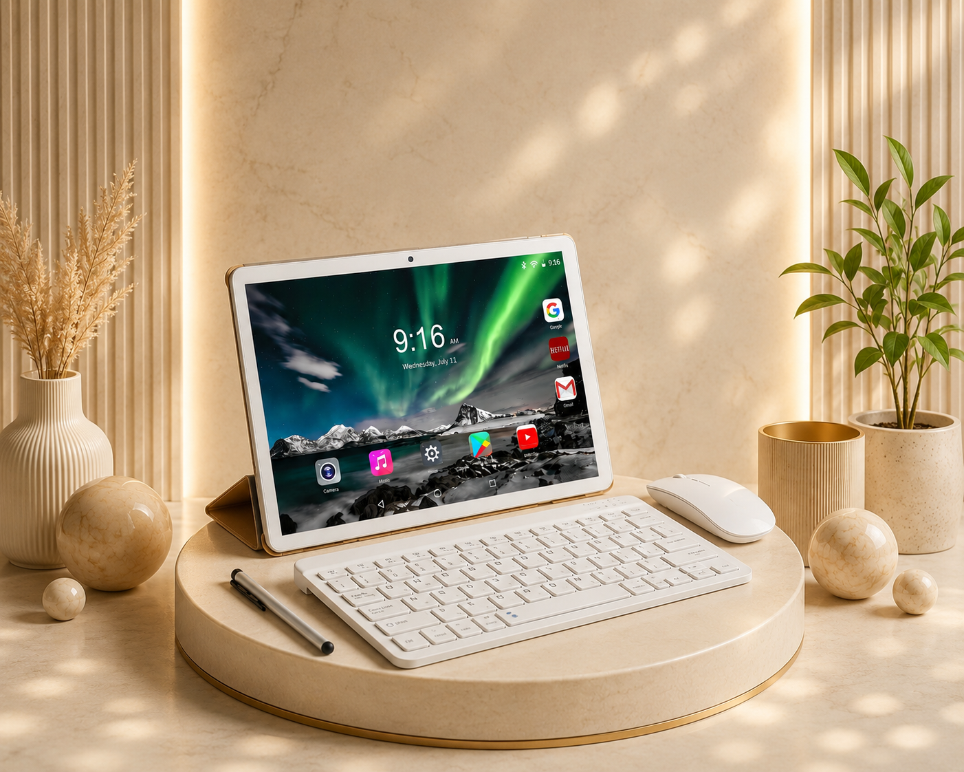 Tablette tactile avec clavier, souris et accessoires