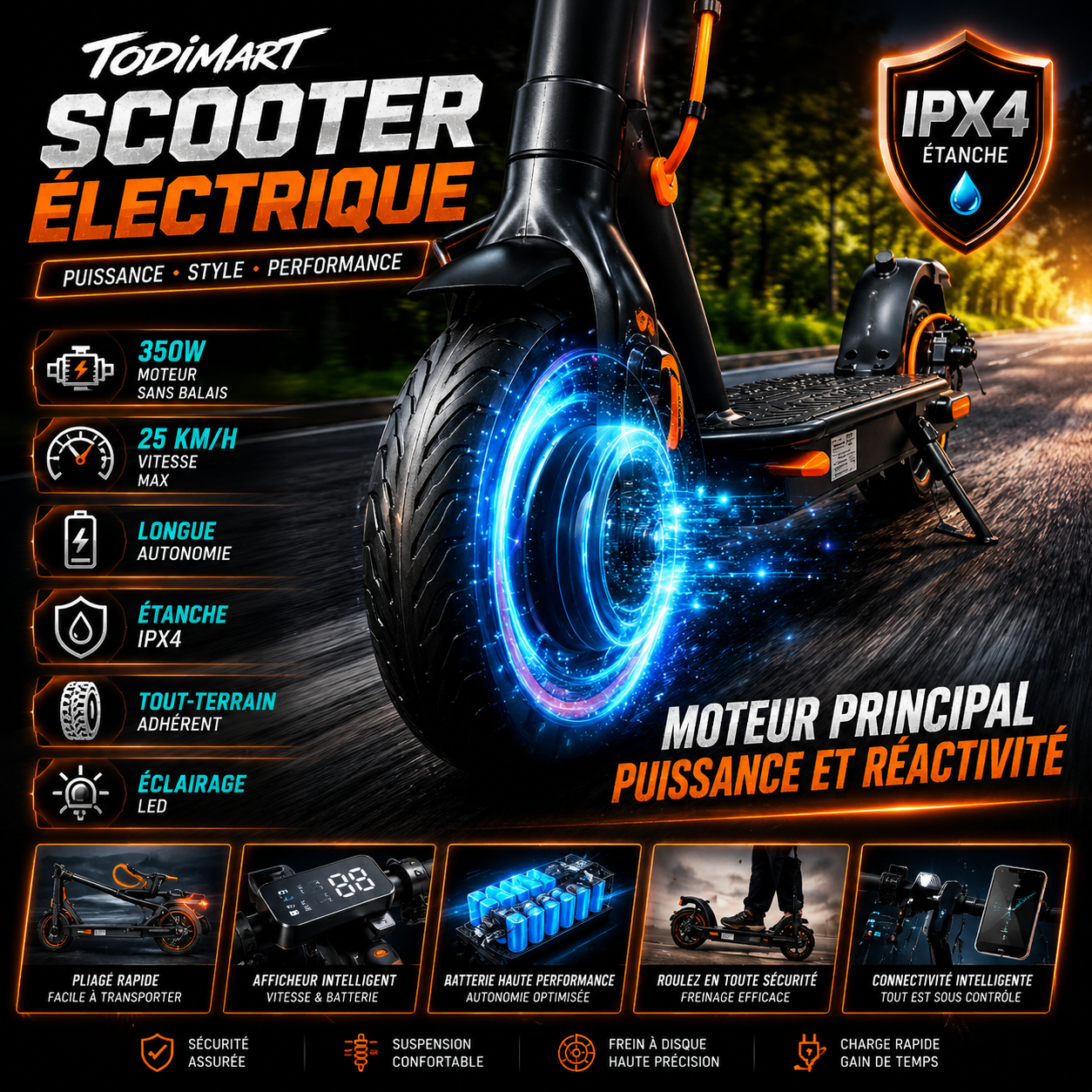 Scooter Électrique TODIMART IPX4