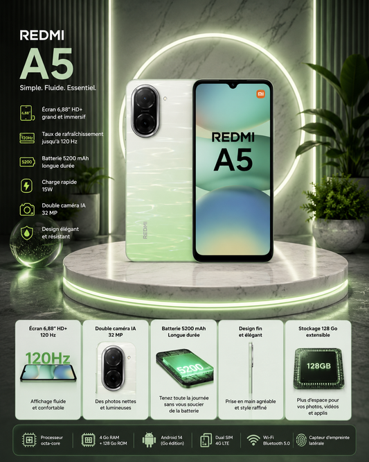 Redmi A5 – Smartphone Élégant et Performant