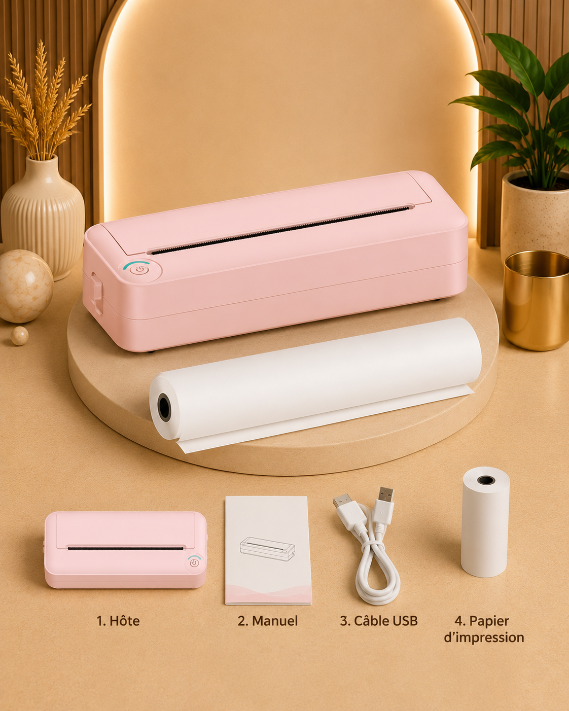 Mini imprimante thermique portable rose