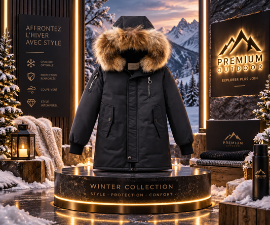Parka Longue Noire à Capuche avec Fourrure – Hiver