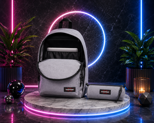 Sac à dos Eastpak gris avec trousse assortie