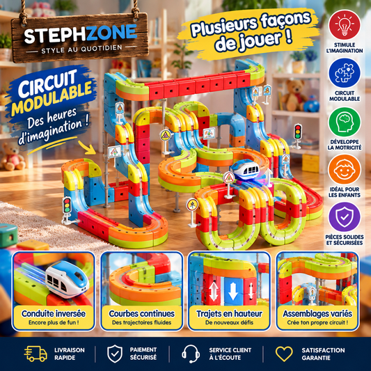 Circuit de Train Modulable 98 Pièces – Jeu de Construction Multicolore pour Enfant