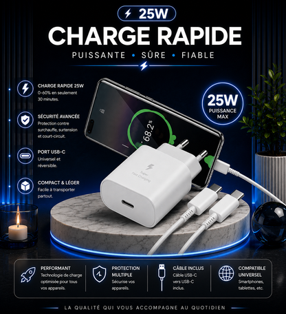 Chargeur USB-C 25W – Charge Rapide & Sécurisée