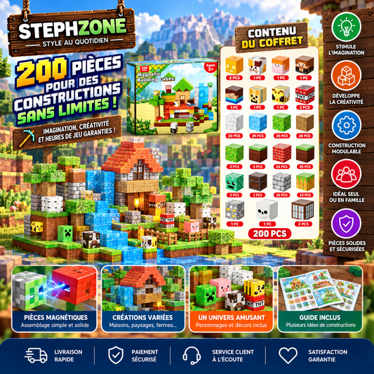 Cubes de Construction Magnétiques 200 Pièces – Jeu Créatif et Modulable