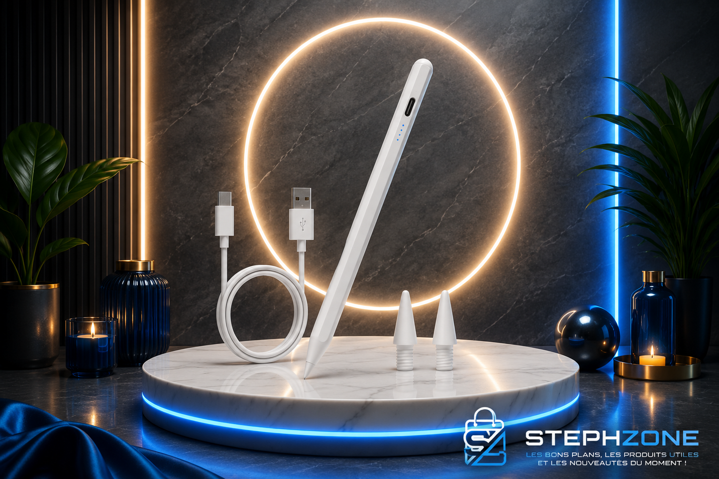 Stylet Tactile Universel Rechargeable USB-C pour Tablettes et Smartphones