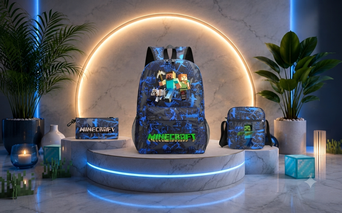 Cartable Minecraft Enfant : Ensemble Scolaire 3 en 1
