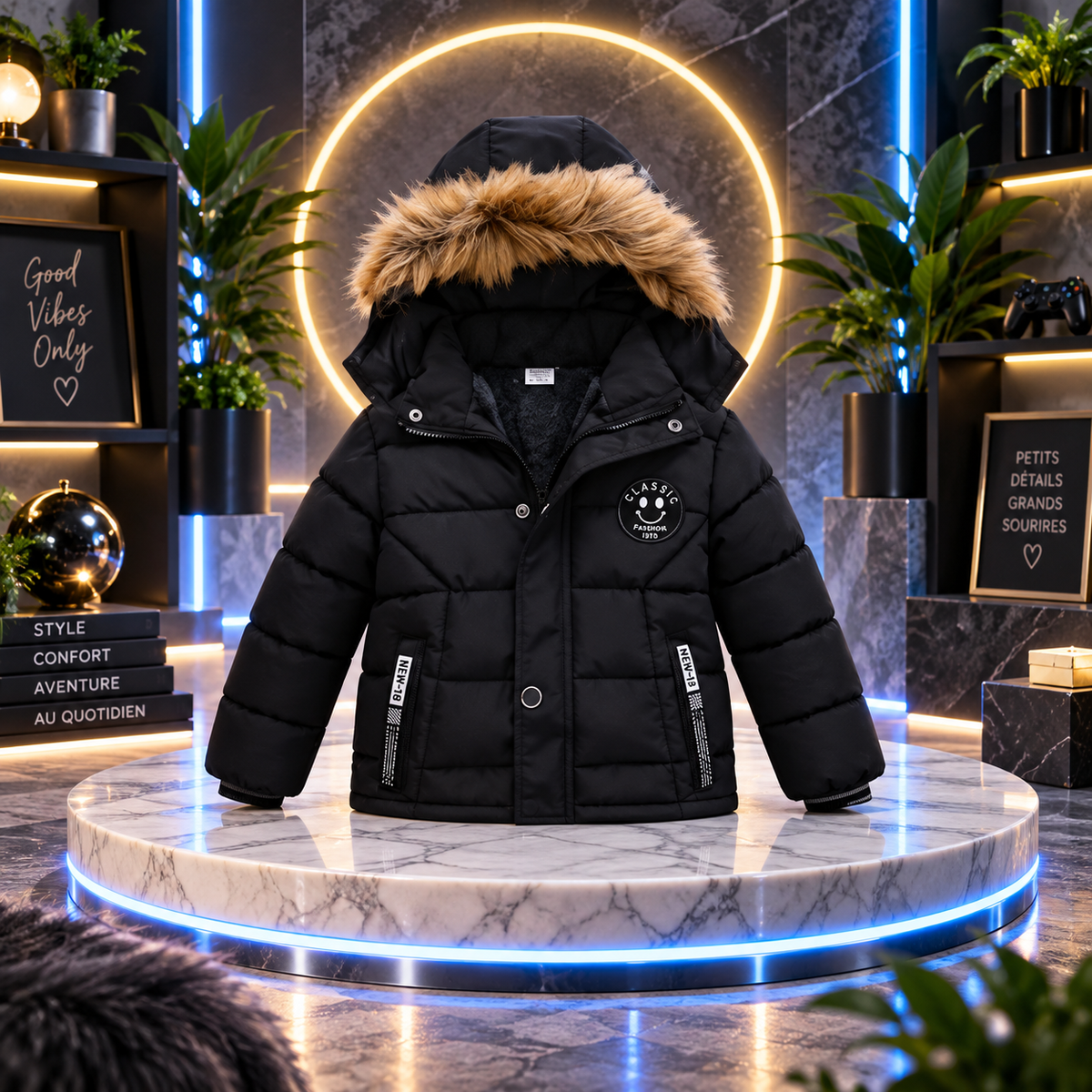 Doudoune Manteau Fourrure Chaud Enfant Garçon Bébé Ski Vêtement Blouson à Capuche Veste à Manches Longues Chaud